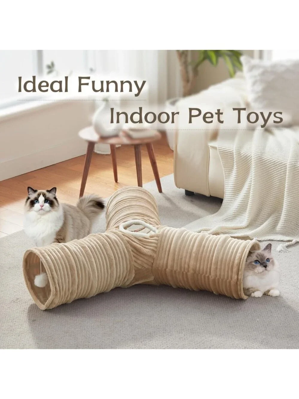 3-Way Collapsible Cat Tunnel with Fun Ball & Holes | Indoor Pet Play Tube for